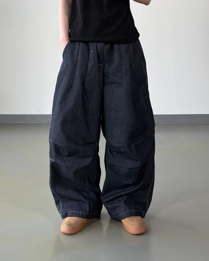 Hanel Check Flap Balloon Denim Pants