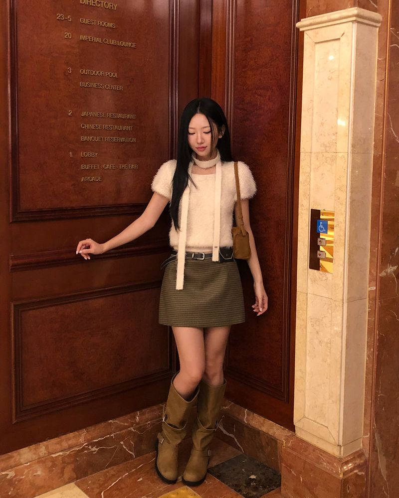 [ORIGINAL] HOLLY TIE SHORT-SLEEVE KNITTED SET