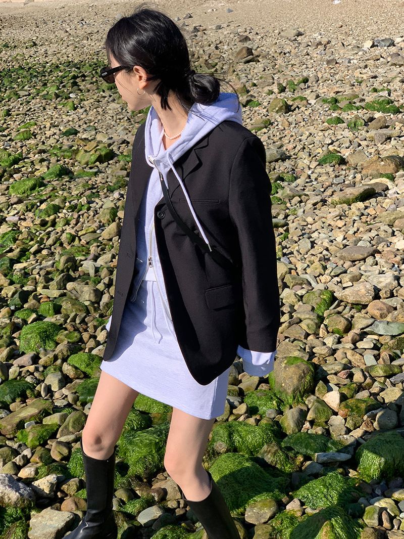 [MADE] Stern hip crop two-way hood zip-up -basic