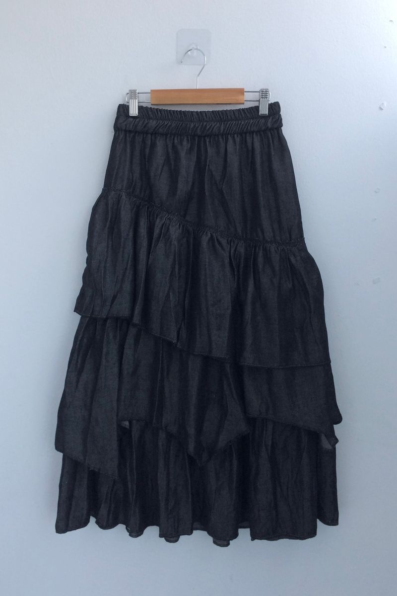 Diagonal Layer Shirring Long Skirt
