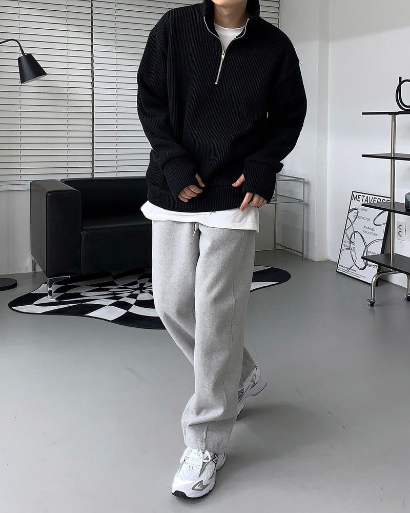 MT leather patch semi zip-up (3 colors)