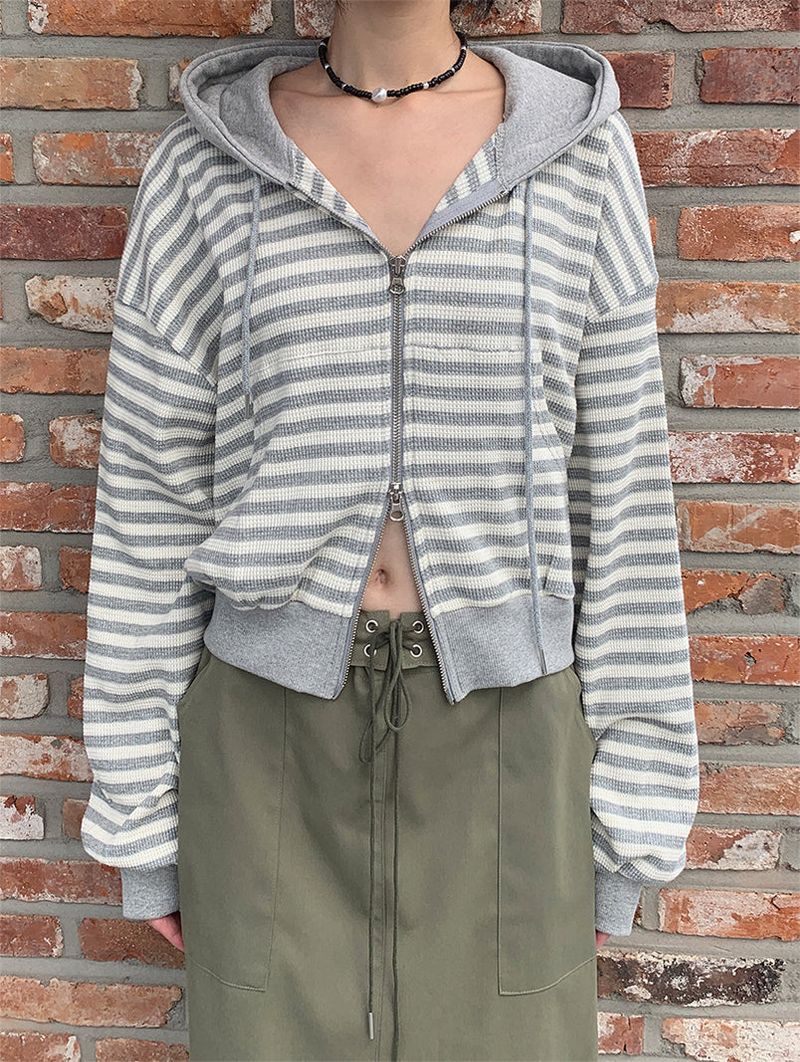 2WAY STRIPE HOODIE ZIP-UP (2COLOR)