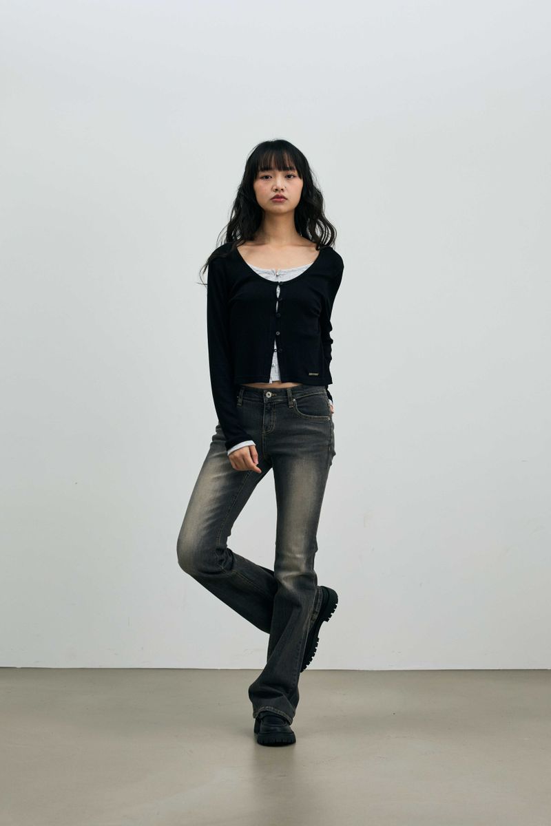 LYLA LAYERED CARDIGAN / BLACK-MELANGE