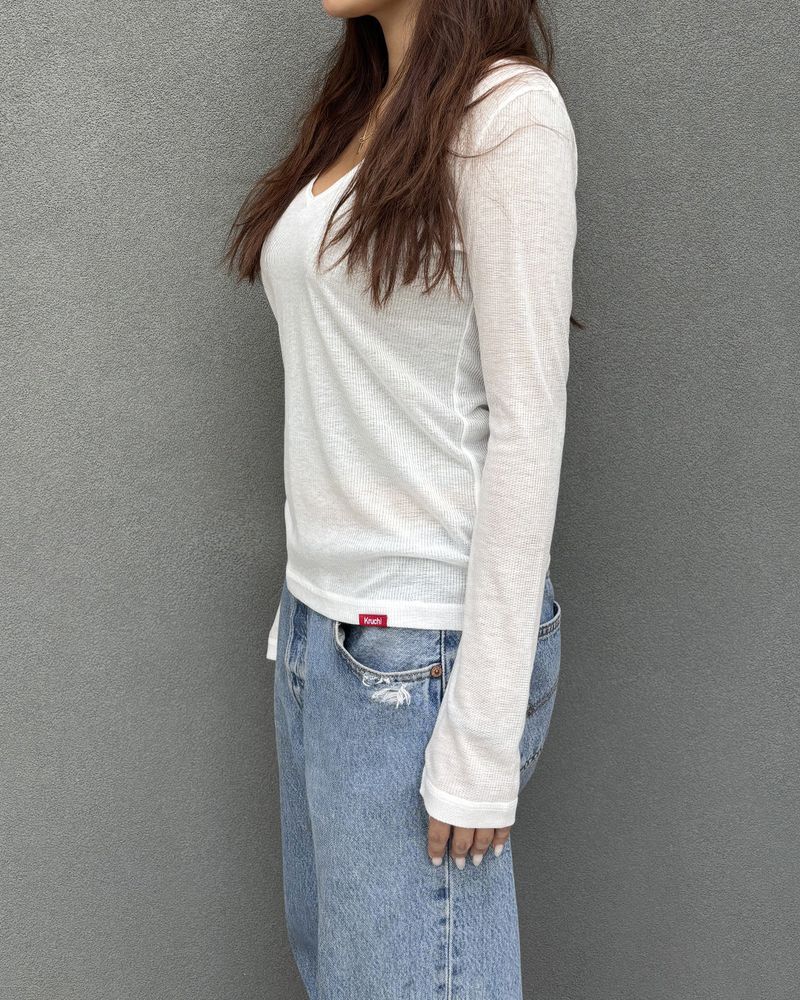 Vネックロングスリーブトップ (WHITE) ウィンメンズ