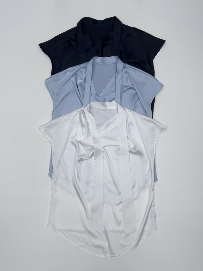 [Short Sleeve Ver.] Scott Drape Tie Blouse