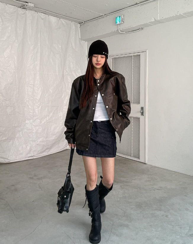Margo Snap Pocket Balloon Leather Jacket