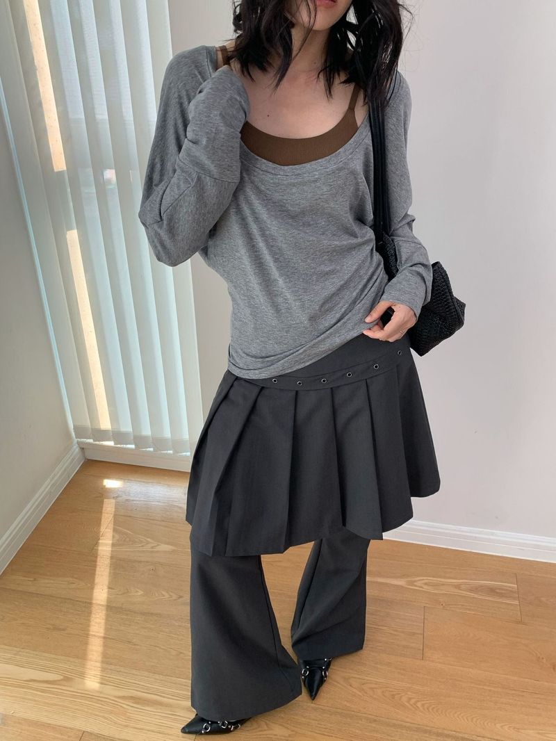 Fake Pleats Skirt Casual Pants