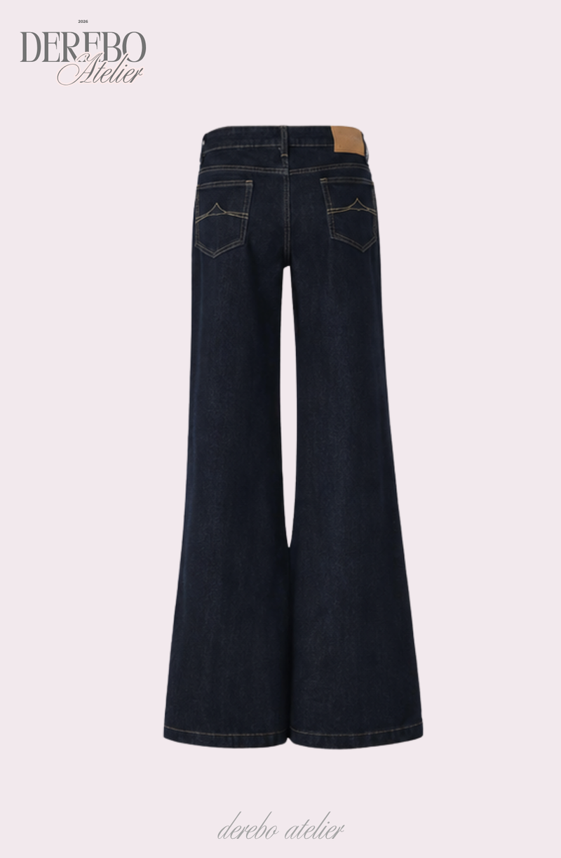 Dark deep long denim flare jeans