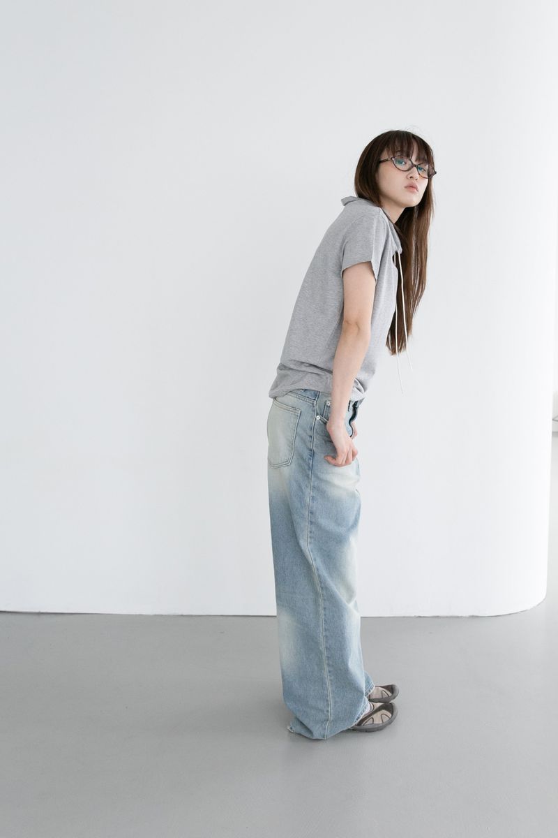 leg washing wide denim(S-M)