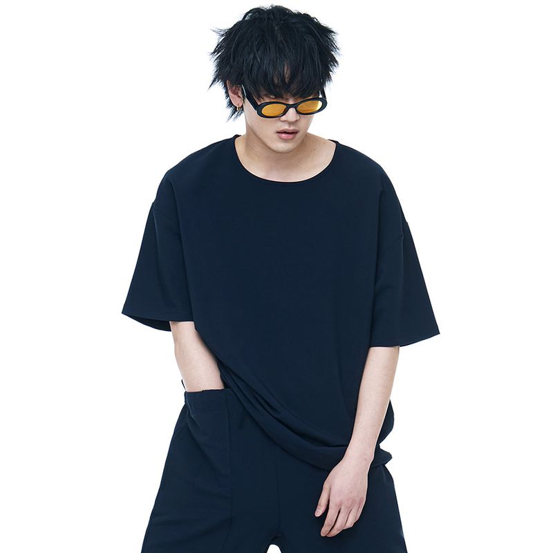 C Wear by the Genius(シーウェア バイザジーニアス)の「WOVEN 1/2 HALF T-SHIRT NAVY(Tops)」