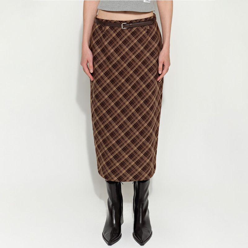 Brighten（ブライトン）の「Slit Checked Long Skirt Brown（Skirts）」