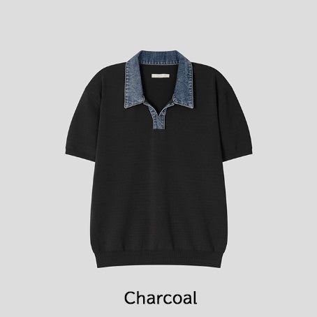 Vice Denim Collared Short Sleeve Knit