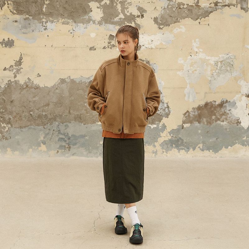 WOOL CROPPED HIGH-NECK SHORT COAT