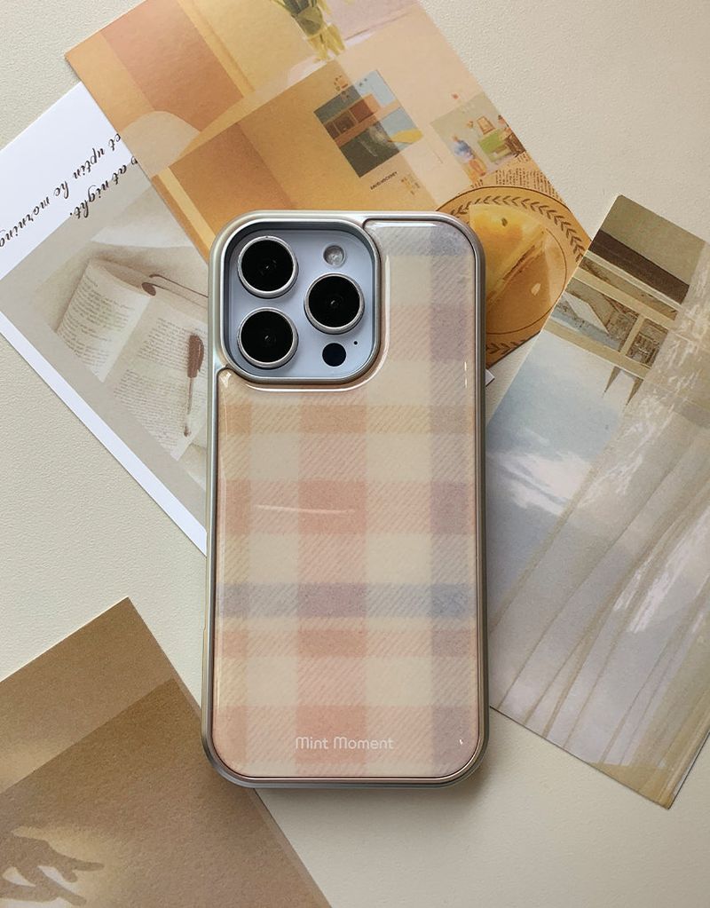 [MADE]コージーチェック シルバー エポキシバンパー iPhoneケース