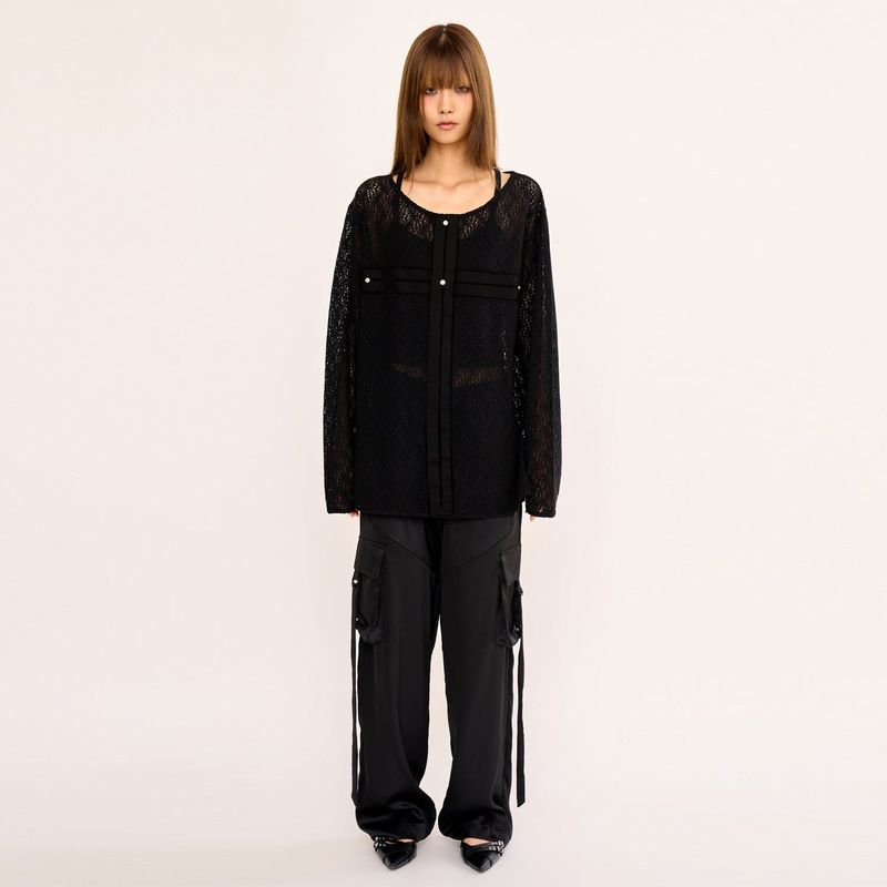 Satin Zipup Wide Cargo Pant