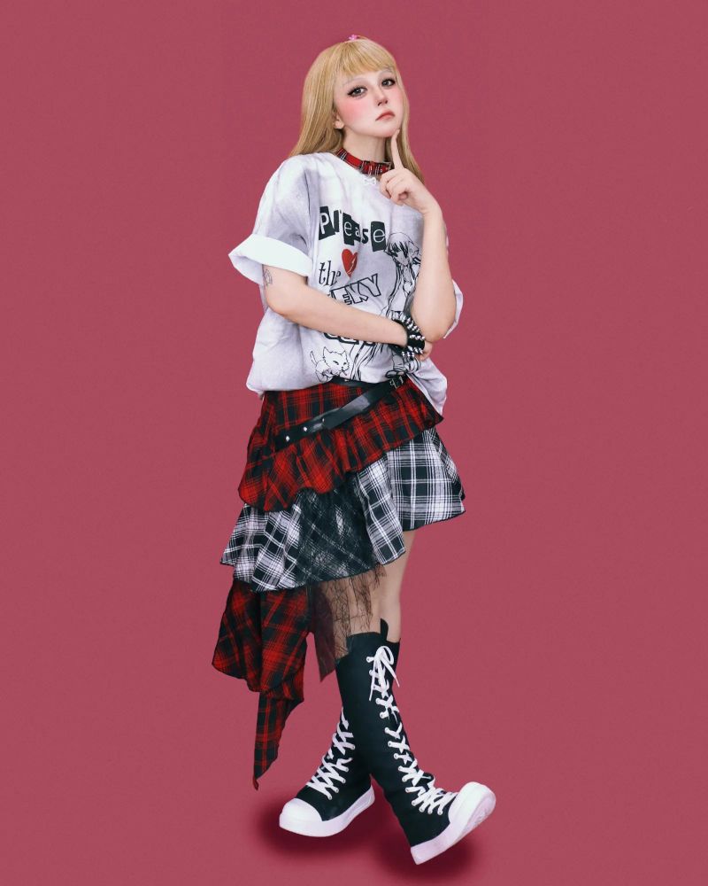 double punk unbalanced skirt