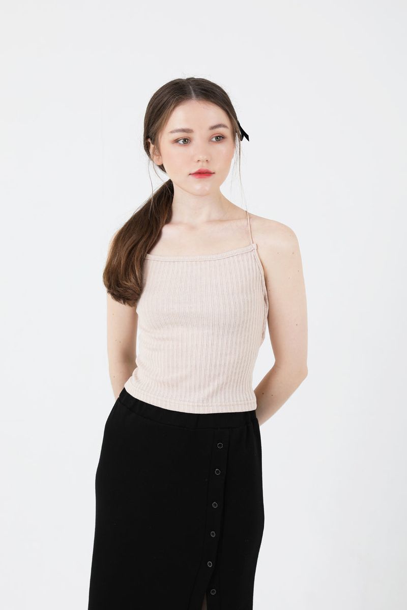 Back Slit Crop Sleeveless Beige