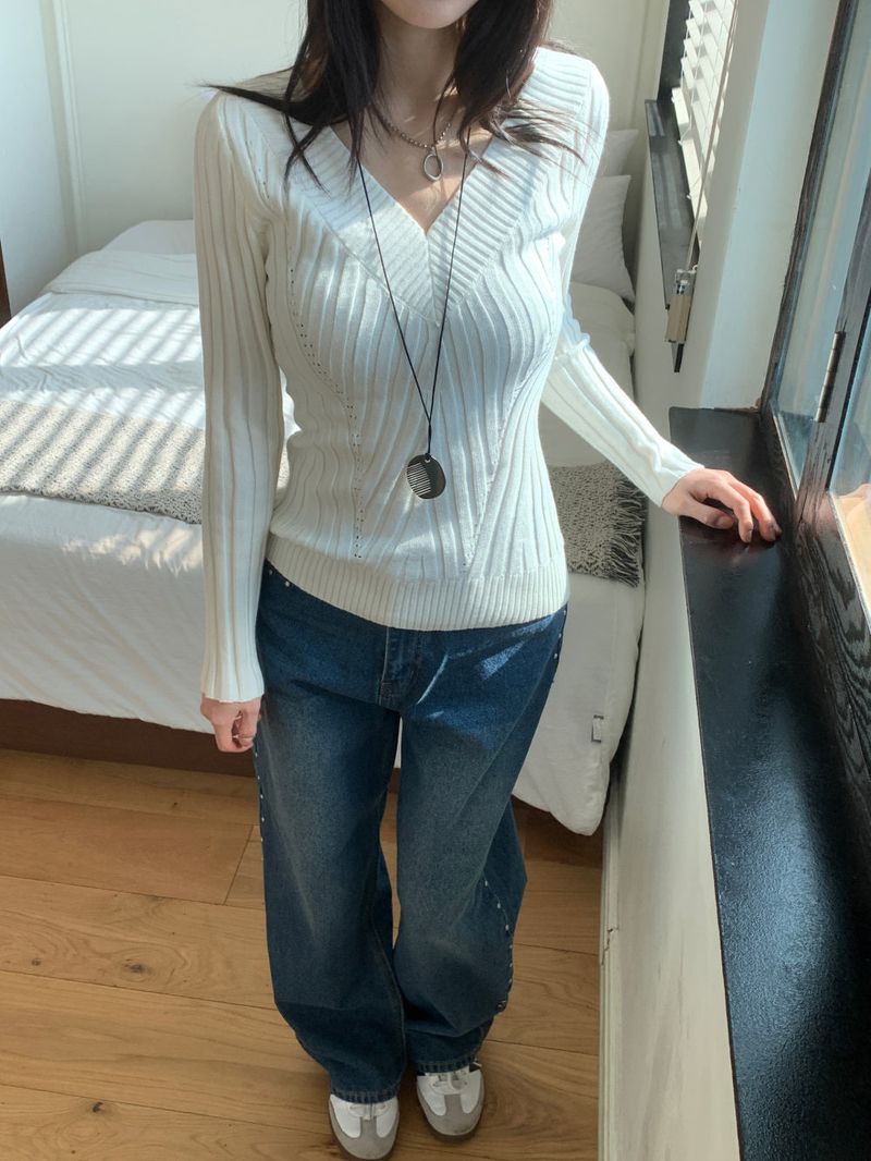 Sia Ball Stud Wide Denim Pants
