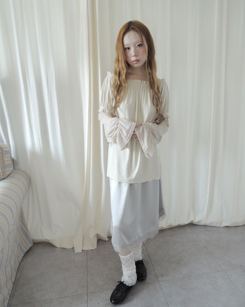 NAVI SHIRRING OFF-SHOULDER DRESS