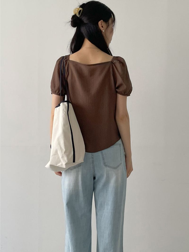 Besque Shirred Short Sleeve Blouse