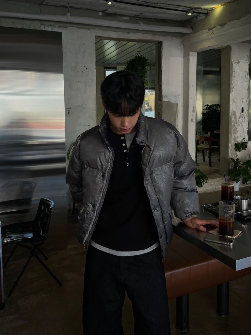Cracked Nuptse Metallic Short Puffer Jacket