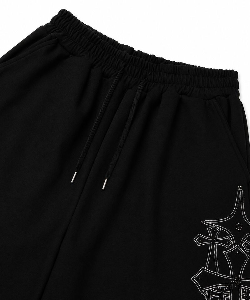 Stud Needle Walk Bermuda Sweat Pants - Black