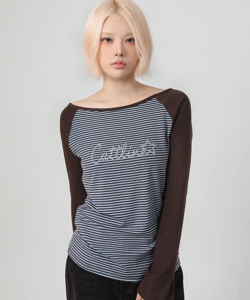 Stripe Reglan Long Sleeve_brown