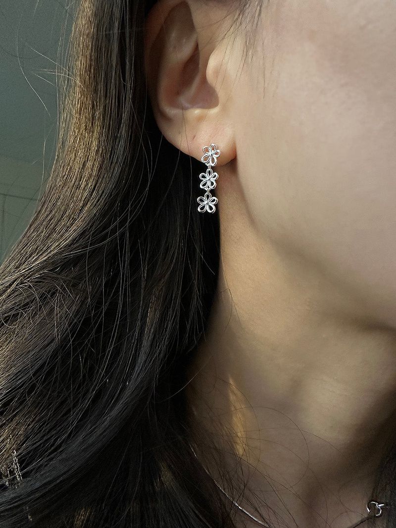 [925silver] Flower drop earring