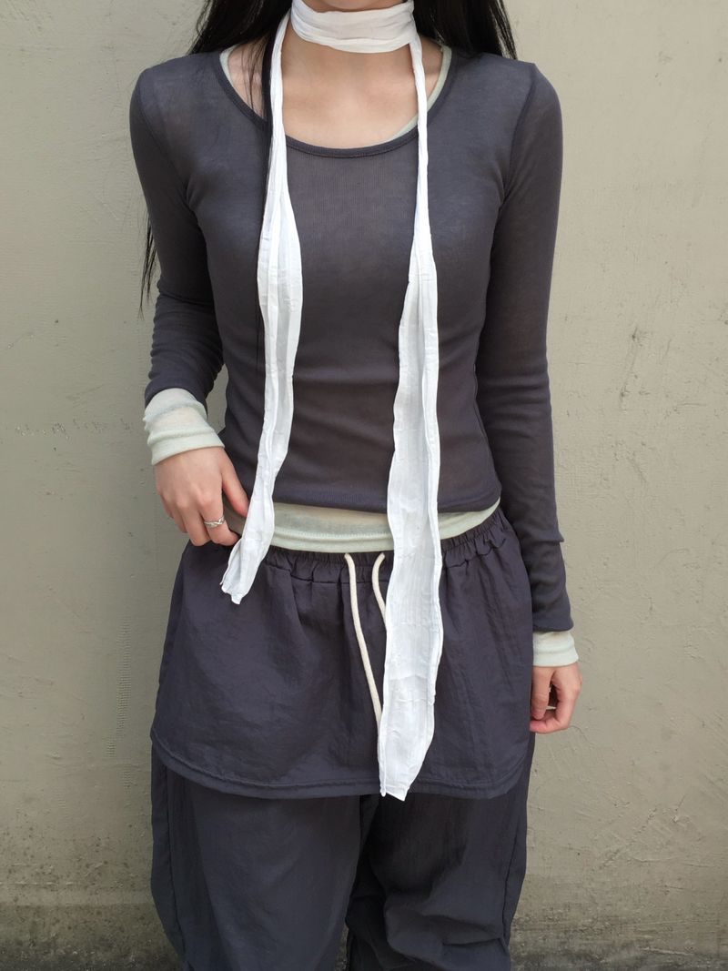 Peach see-through layered T-shirt (11c)