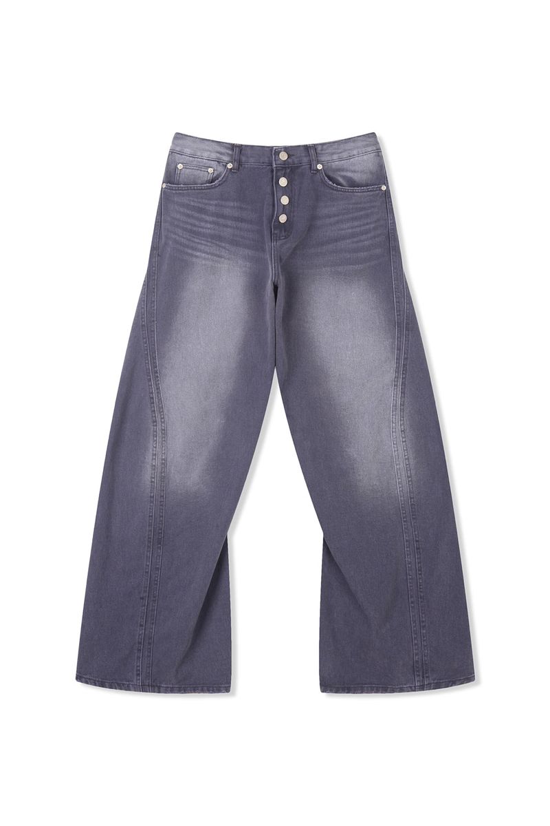 Button-fly wide denim pants