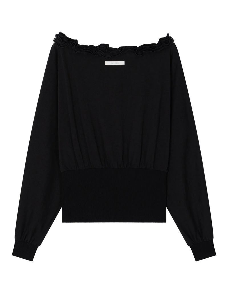 OFF-SHOULDER RUFFLE TOP(BLACK)