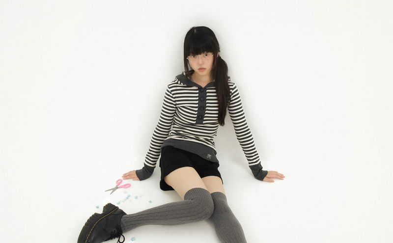 STRIPE LINE HOODIE T-SHIRT CHARCOAL