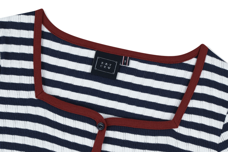 SQUARE NECK STRIPE CARDIGAN