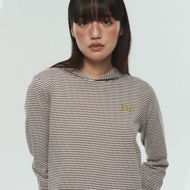 ITZAVIBE（イッザバイブ）の「CAT LOGO STRIPE HOODIE - BROWN（Tops）」