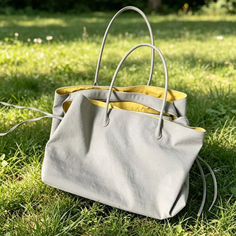 Color Block Nylon Multi-Pocket Large Tote Bag