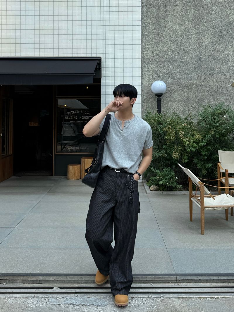 Pint stripe denim pants