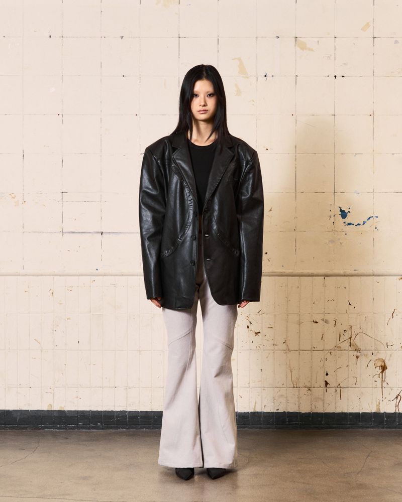 Circle Leather Blazer (Black)