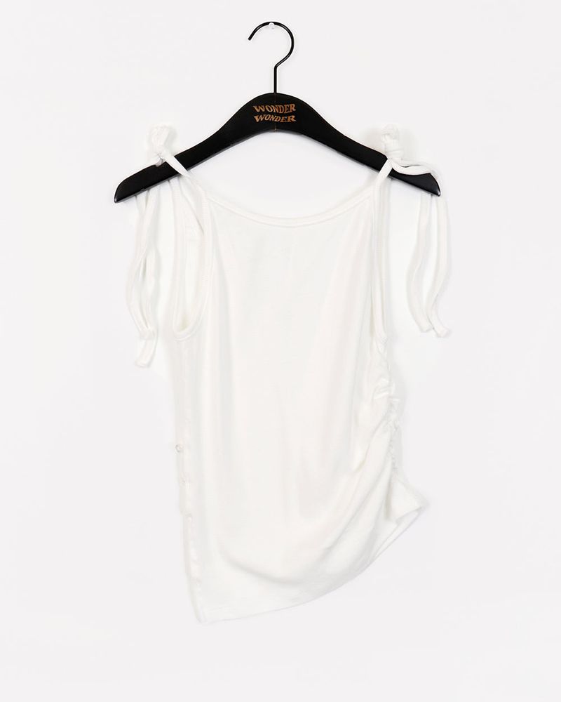 Moder Unbalanced Side Button Slit Shirring Sleeveless