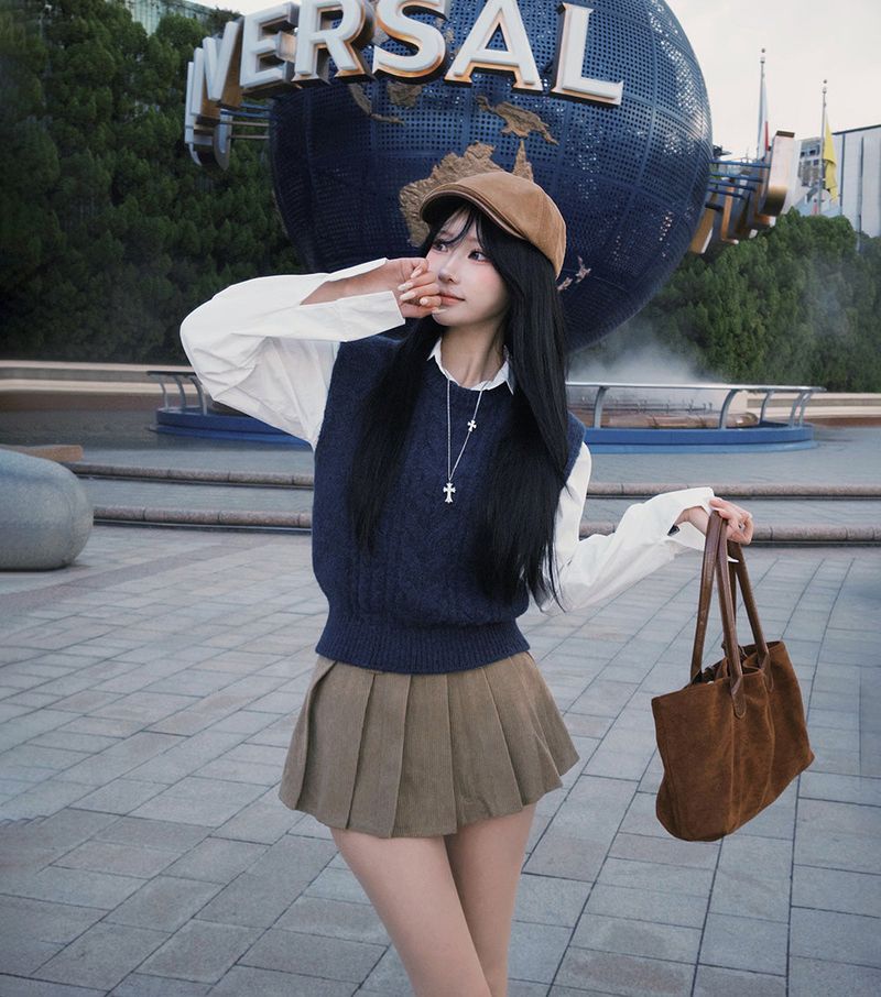 [BELLIDE MADE] Benny, cable round knit vest