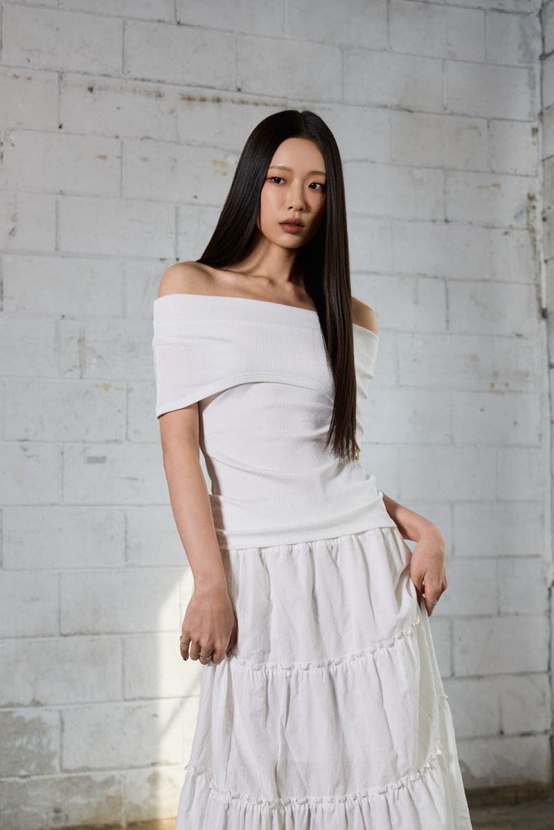 Drape Off-Shoulder T-Shirt - White