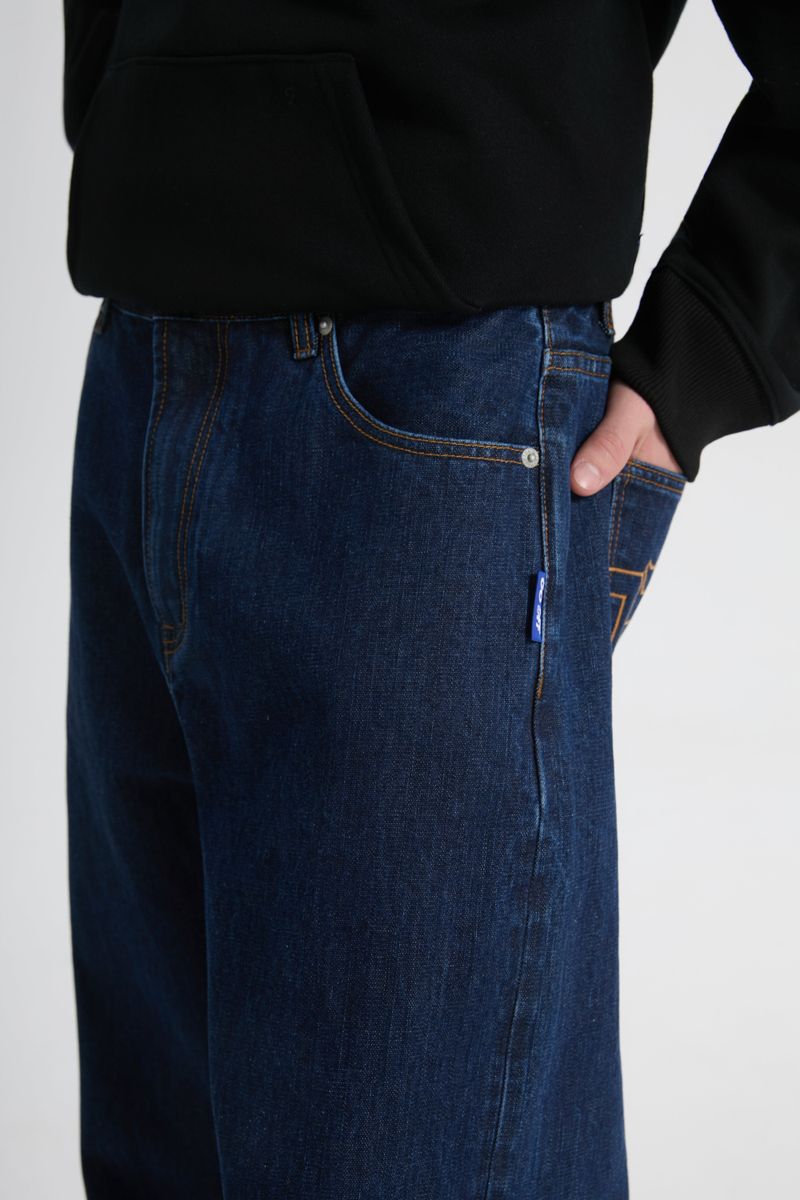 14oz デサイズドセルビッジローワイドレッグジーンズ ネイビー