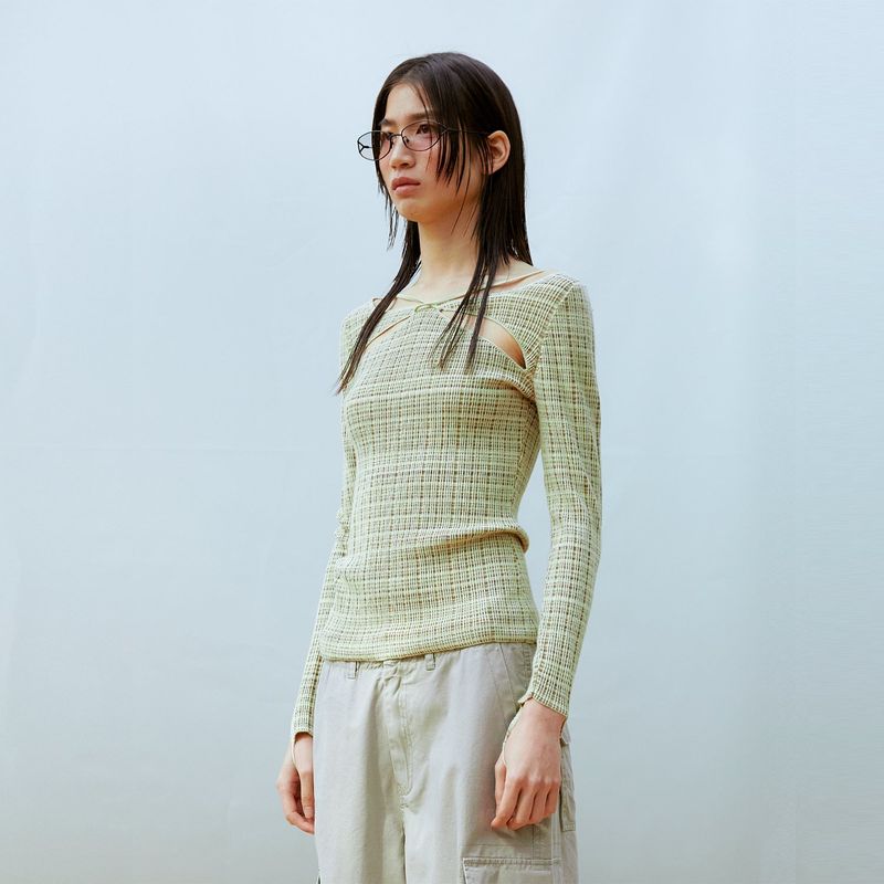 Hole Strap Knit Top (GREEN)