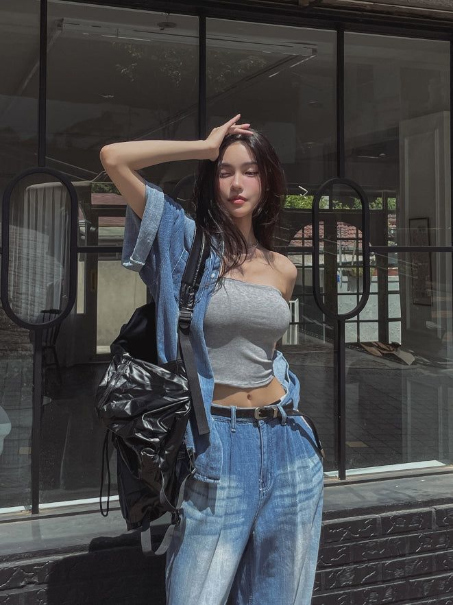 [U-BASIC] Side Shirring Tube Top (+With Cup)