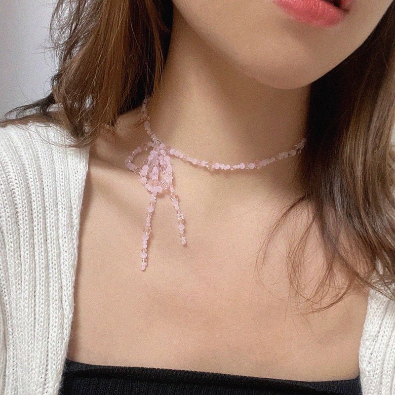 Bold Ribbon Beaded Necklace Blue Pink Birthday Gift Christmas