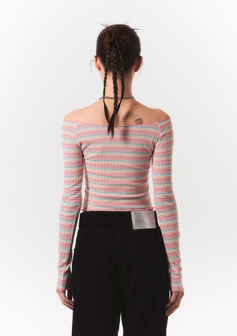 smooth off shoulder top - pink stripe