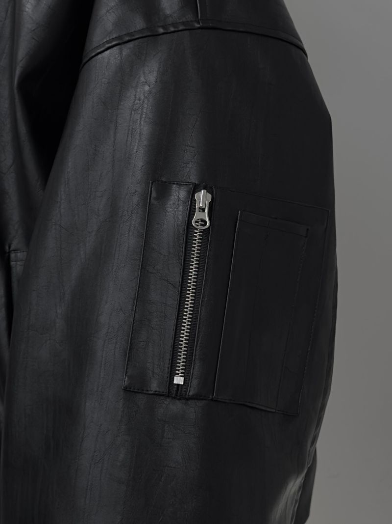 overfit fur hood leather jacket