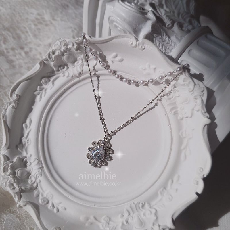 [IVE Liz Necklace/Anti-tarnish] Laced Waterdrop Layered Necklace