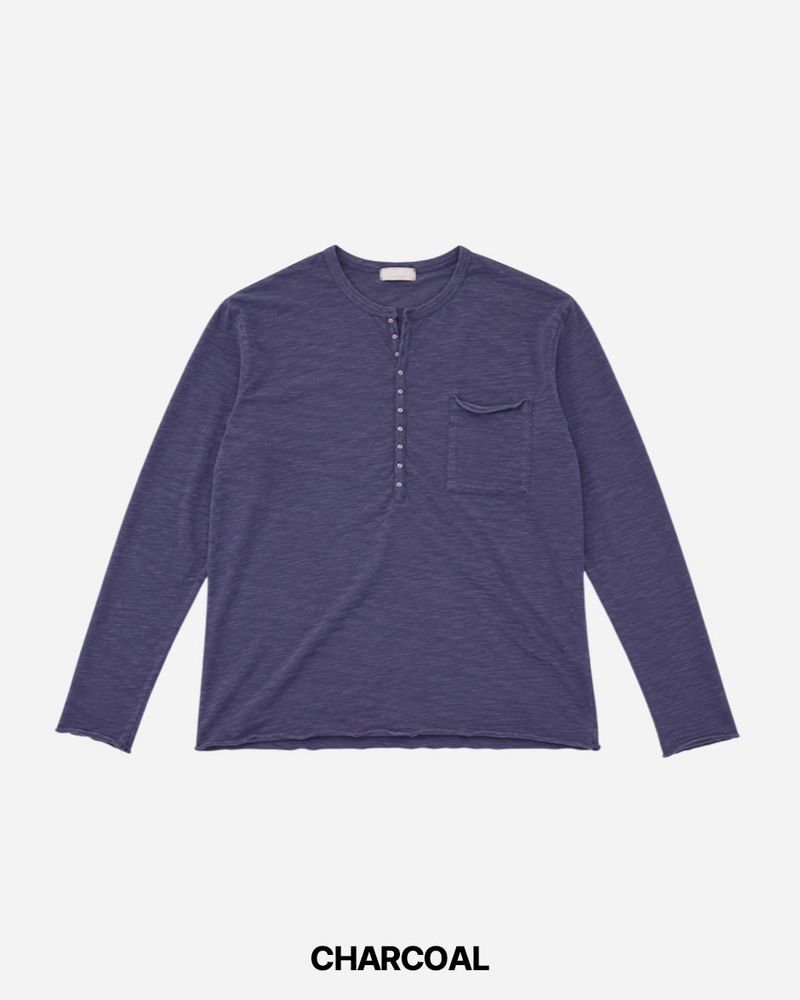 Pochi Slub Henely Neck Long Sleeve T