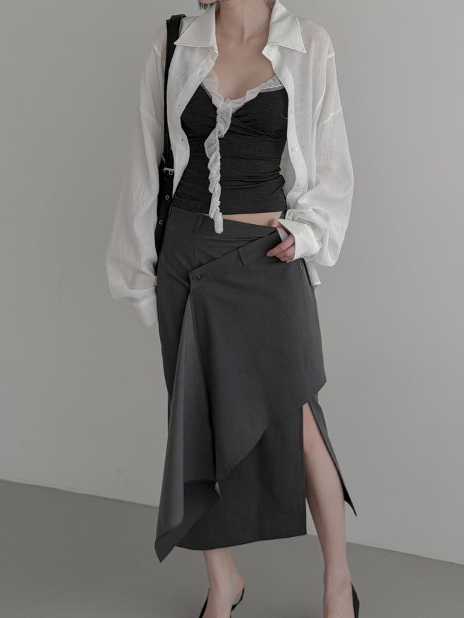 Frill Lace Wrap Slim Sleeveless