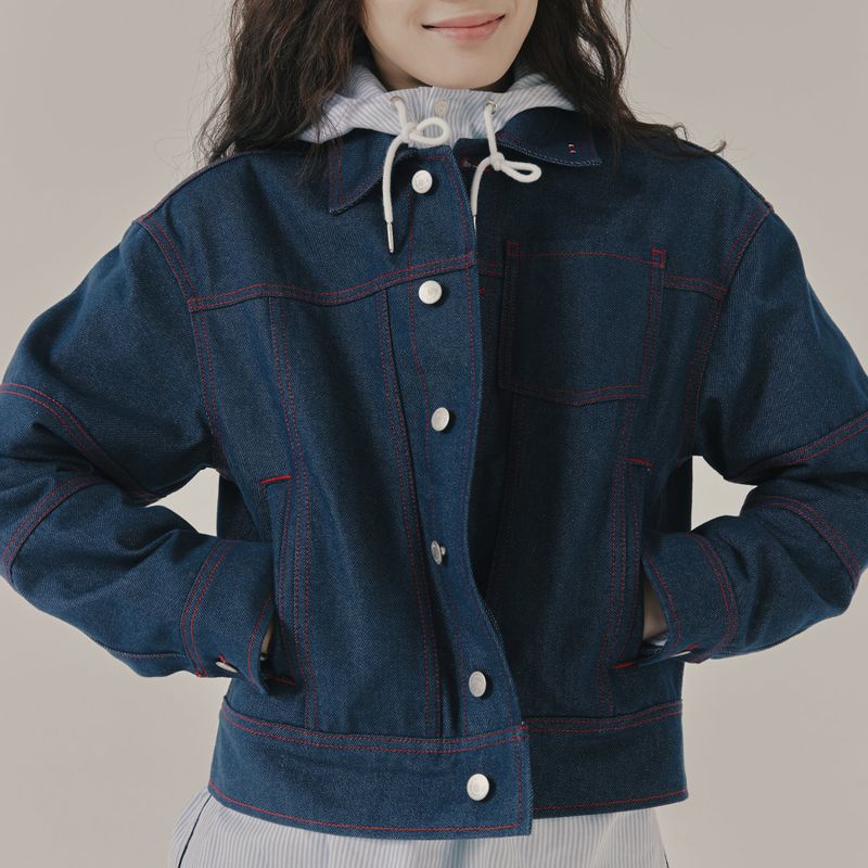 ROMANTIC CROWN(ロマンティッククラウン)の「STITCH DENIM TRUCKER JACKET_BLUE(Jackets/Outerwear)」